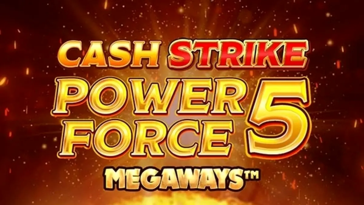 Captura de tela do jogo Cash Strike Power Force 5 Megaways, mostrando cilindros com símbolos de frutas clássicas e o recurso de coleta.